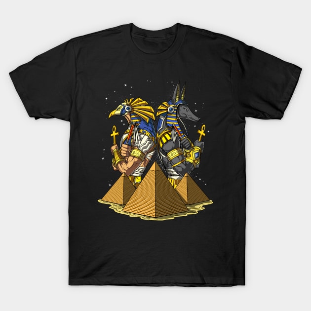 Egyptian Gods Anubis Horus T-Shirt by underheaven